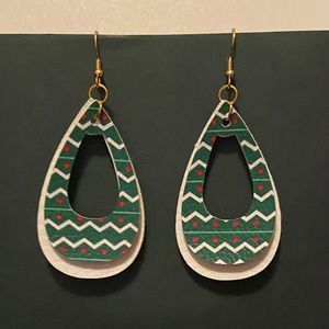 Handmade Faux Leather Earrings-White, Green, & Red